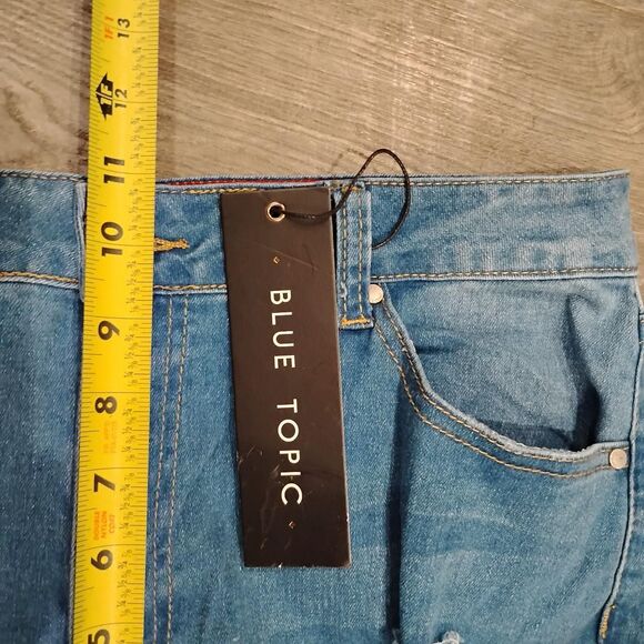 Blue Topic Womens distressed ripped light Blue Jeans cargo utility y2k straight - Picture 5 of 7
